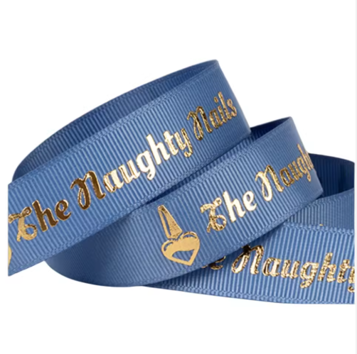 Blue gold logo grosgrain ribbon