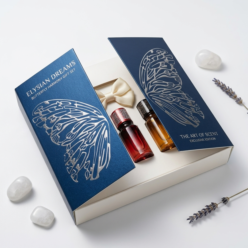 Navy butterfly dual-open perfume box
