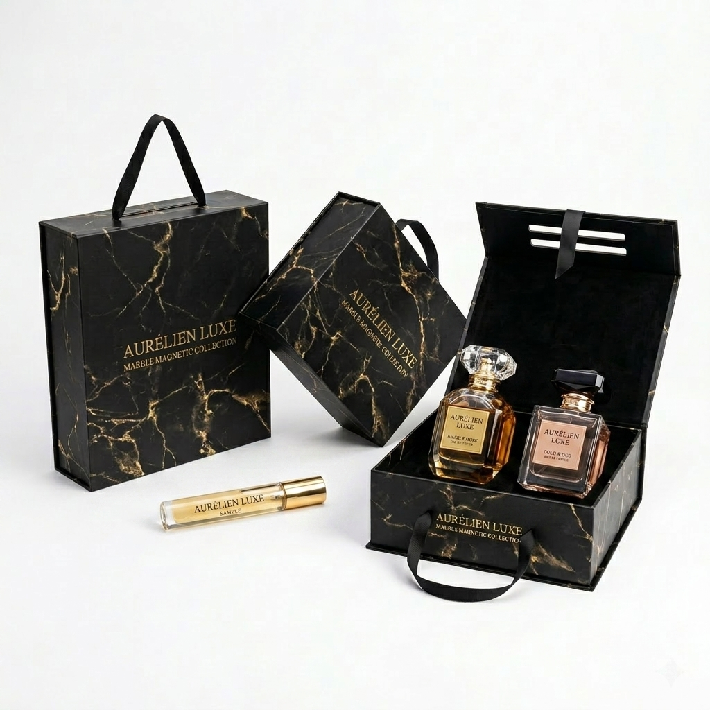 Luxury marble print rigid magnetic perfume box