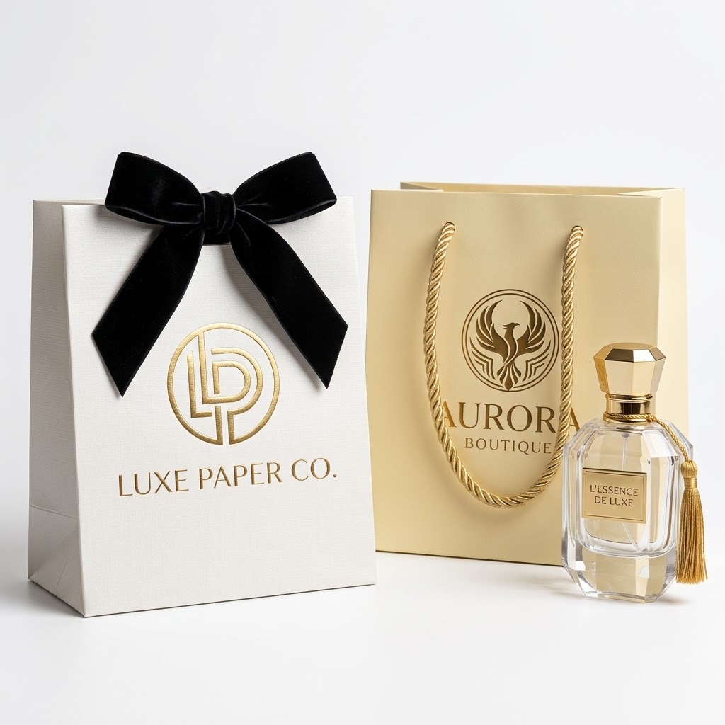 White bag black bow with perfume