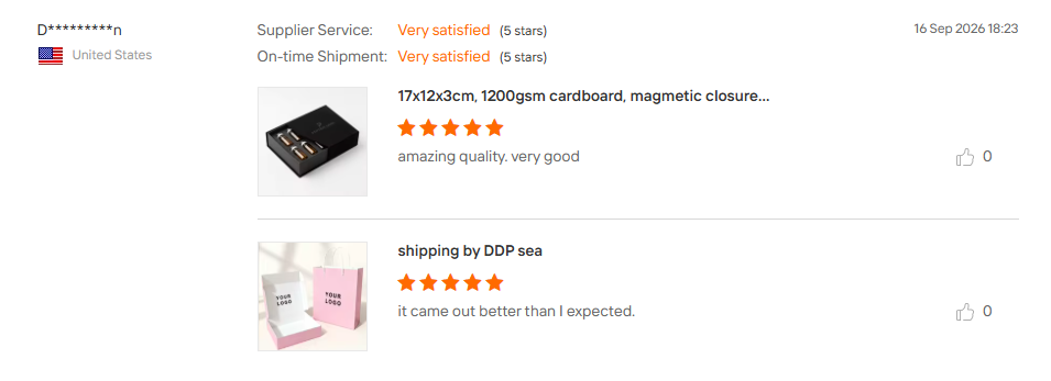 Verified buyer review for GooinPack on Alibaba.com